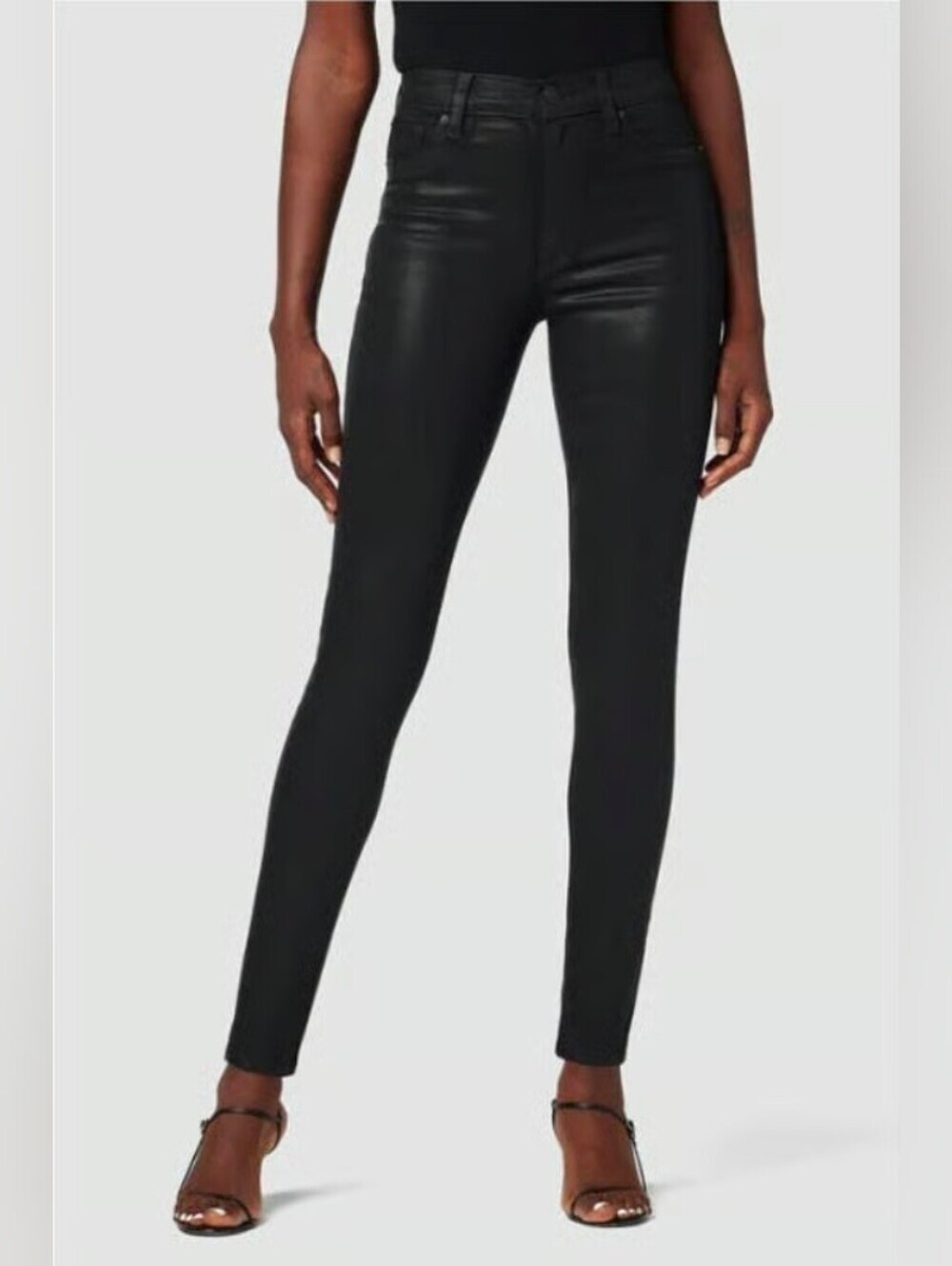 ❤️ NWOT! HUDSON BARBARA HIGH RISE SUPER SKINNY COATED JEANS, BLACK LEATHER-LOOK